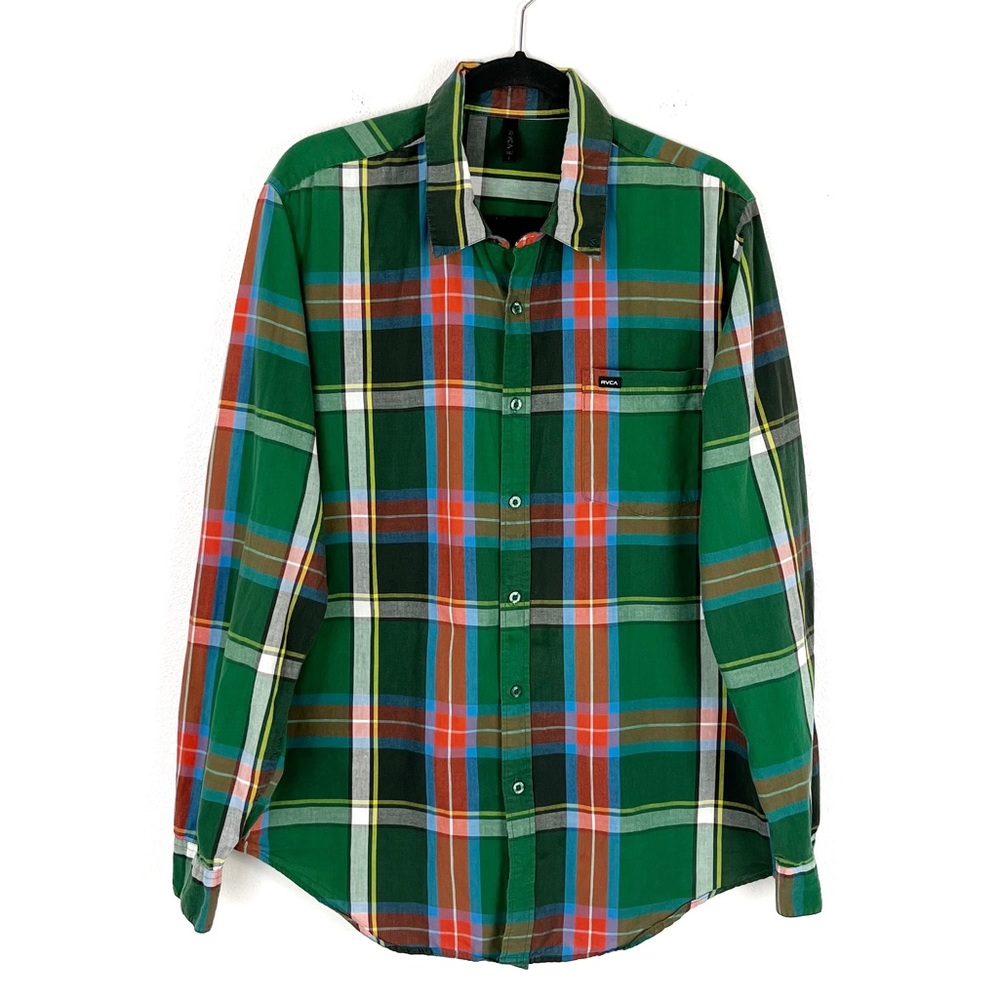 RVCA Green Plaid Casual Button Down Shirt